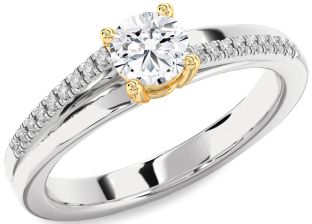 Diamond Silver & 10K gold Round Solitaire Engagement Ring