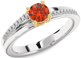 Diamond Fire Opal Gold Silver Round Solitaire Engagement Ring