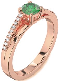 Diamond Emerald Rose Gold Round Solitaire Engagement Ring