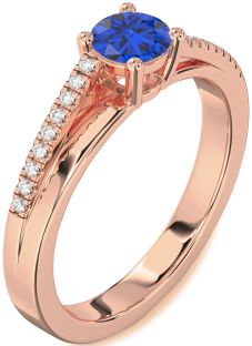 Diamond Blue Sapphire Rose Gold Round Solitaire Engagement Ring