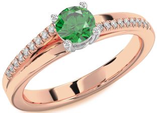 Diamond Emerald White Rose Gold Round Solitaire Engagement Ring