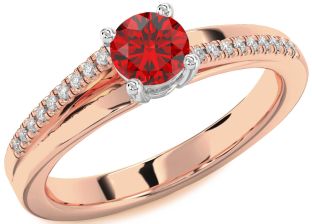 Diamond Ruby White Rose Gold Round Solitaire Engagement Ring