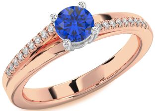 Diamond Blue Sapphire Platinum & Rose Gold Round Solitaire Engagement Ring