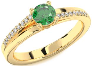 Diamond Emerald Gold Round Solitaire Engagement Ring