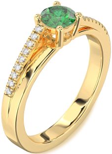 Diamond Emerald Gold Round Solitaire Engagement Ring
