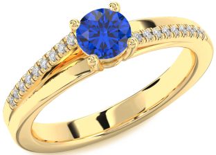 Diamond Blue Sapphire Gold Silver Round Solitaire Engagement Ring