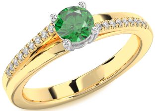 Diamond Emerald Platinum & Yellow Gold Round Solitaire Engagement Ring