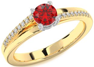 Diamond Ruby White Yellow Gold Round Solitaire Engagement Ring