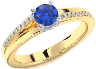 Diamond Blue Sapphire Platinum & Yellow Gold Round Solitaire Engagement Ring