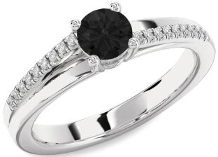Black Diamond Silver Round Solitaire Engagement Ring