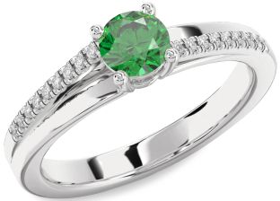 Diamond Emerald White Gold Round Solitaire Engagement Ring