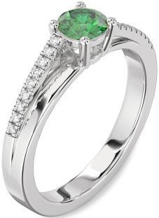 Diamond Emerald Platinum Round Solitaire Engagement Ring