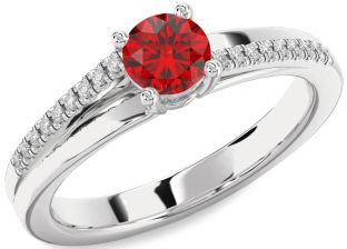 Diamond Ruby Silver Round Solitaire Engagement Ring