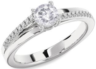 Salt & Pepper Diamond Silver Round Solitaire Engagement Ring