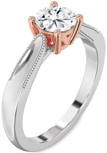 Diamond Silver & 10K Rose Gold Round Vintage Engagement Ring