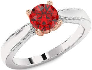 Ruby Silver & 10K Rose Gold Round Solitaire Engagement Ring
