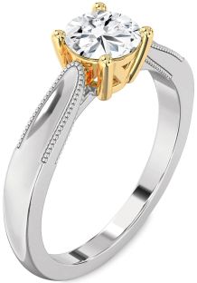 Diamond Silver & 10K gold Round Vintage Engagement Ring