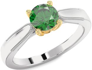 Emerald Platinum & Yellow Gold Round Solitaire Engagement Ring