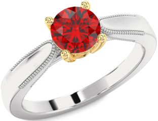 Ruby Silver & 10K gold Round Solitaire Engagement Ring