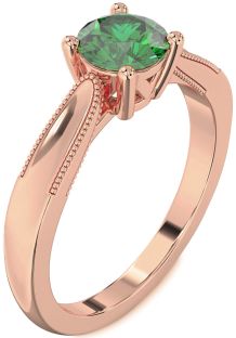 Emerald Rose Gold Round Vintage Engagement Ring