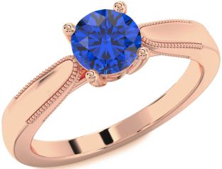 Blue Sapphire Rose Gold Round Vintage Engagement Ring