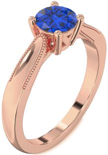 Blue Sapphire Rose Gold Silver Round Vintage Engagement Ring