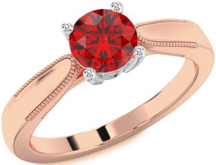 Ruby White Rose Gold Round Solitaire Engagement Ring