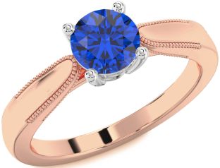 Blue Sapphire Platinum & Rose Gold Round Vintage Engagement Ring