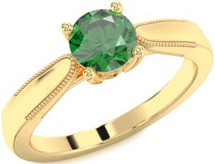 Emerald Gold Round Solitaire Engagement Ring