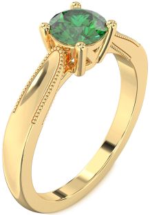 Emerald Gold Round Vintage Engagement Ring