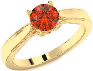 Fire Opal Gold Round Vintage Engagement Ring