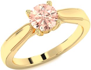 Morganite Gold Silver Round Vintage Engagement Ring