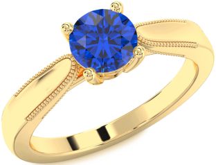 Blue Sapphire Gold Round Vintage Engagement Ring