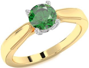 Emerald White Yellow Gold Round Solitaire Engagement Ring