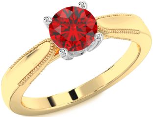 Ruby White Yellow Gold Round Solitaire Engagement Ring