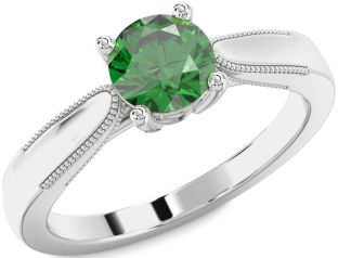Emerald Platinum Round Solitaire Engagement Ring