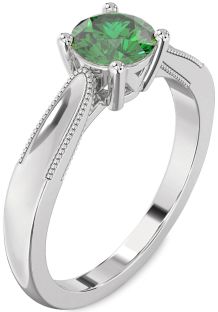Emerald Platinum Round Vintage Engagement Ring