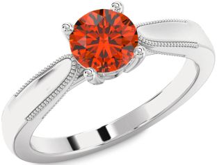 Fire Opal Silver Round Vintage Engagement Ring