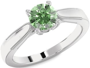 Green Diamond Silver Round Vintage Engagement Ring