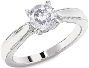 Salt & Pepper Diamond Silver Round Vintage Engagement Ring