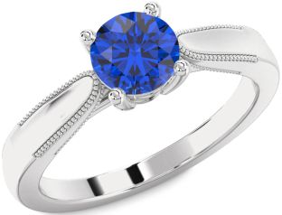Blue Sapphire Platinum Round Vintage Engagement Ring