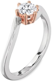 Diamond Silver & 10K Rose Gold Round Solitaire Engagement Ring