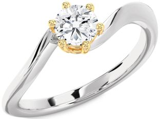 Diamond Silver & 10K gold Round Solitaire Engagement Ring