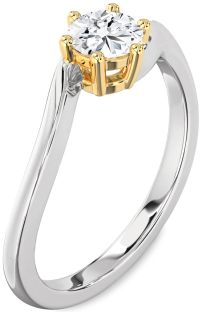 Diamond Silver & 10K gold Round Solitaire Engagement Ring
