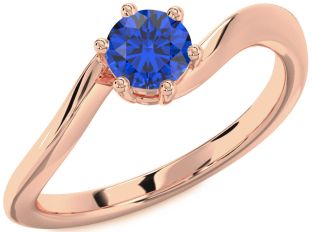 Blue Sapphire Rose Gold Round Solitaire Engagement Ring