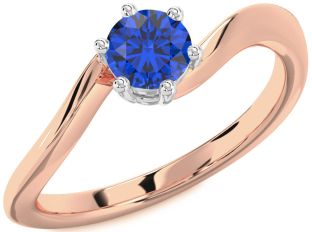 Blue Sapphire Platinum & Rose Gold Round Solitaire Engagement Ring