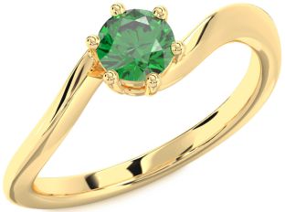 Emerald Gold Round Solitaire Engagement Ring