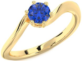 Blue Sapphire Gold Round Solitaire Engagement Ring