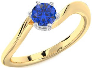 Blue Sapphire Platinum & Yellow Gold Round Solitaire Engagement Ring