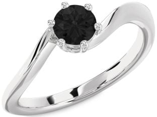 Black Diamond Silver Round Solitaire Engagement Ring